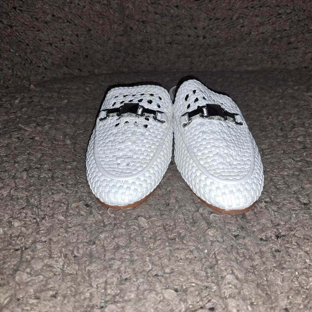 MICHAEL KORS-Charlton Crochet/Woven White Mule-Silver Logo-Sz 6-Excellent - Picture 3 of 8